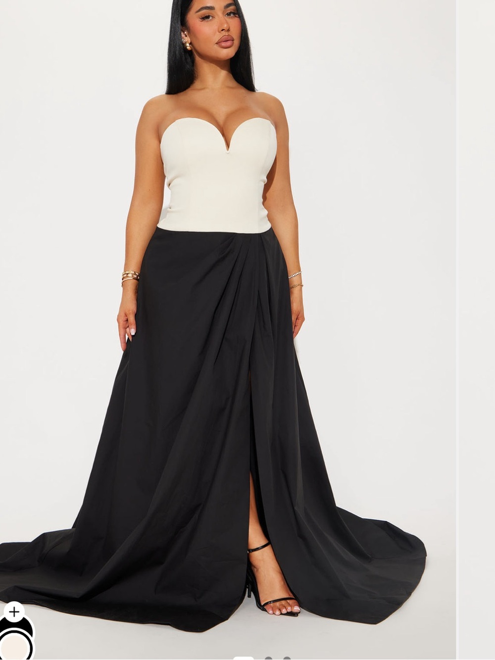 Fashion Nova Strapless Cream Bodice Black Maxi Skirt Gown